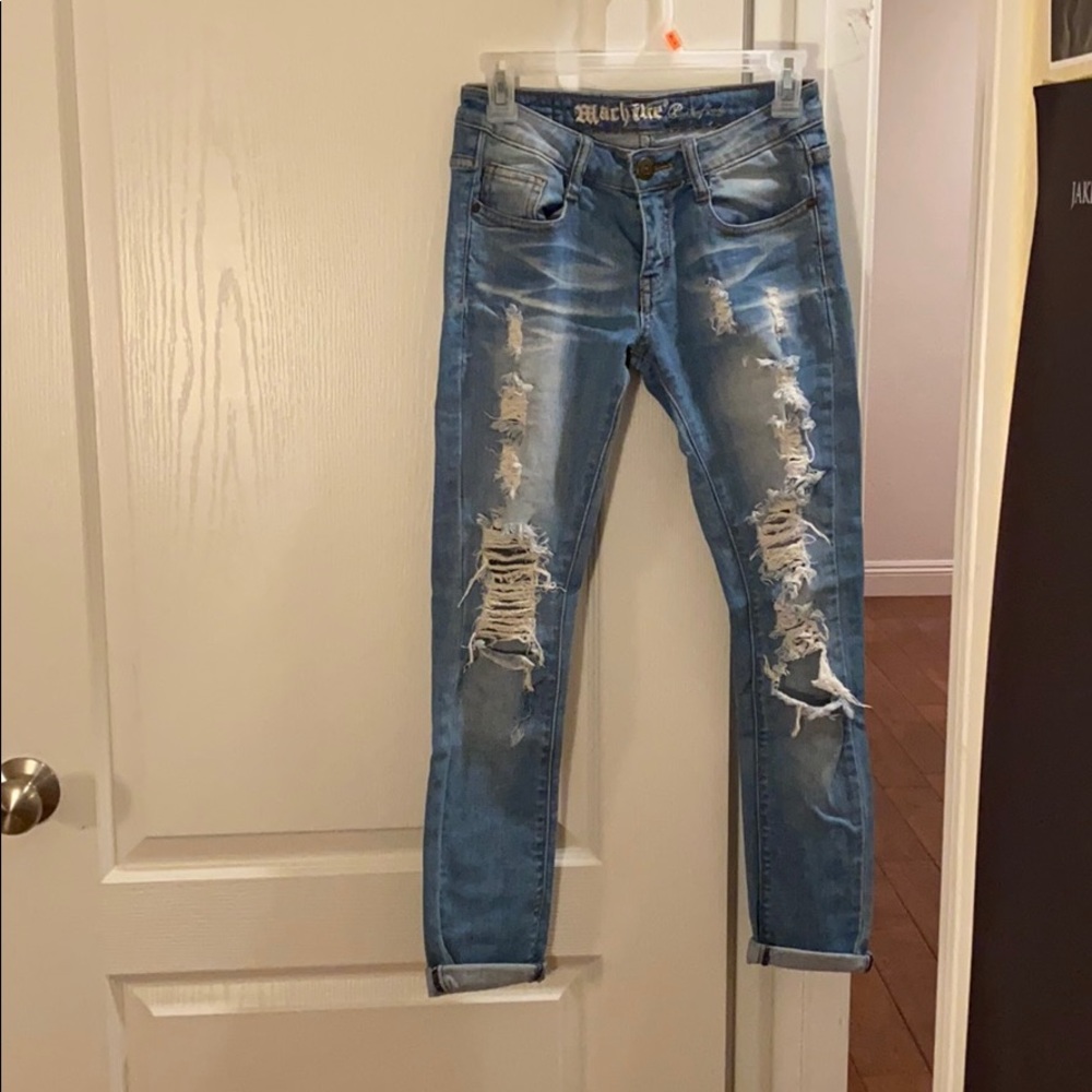 Distressed Blue Jeans